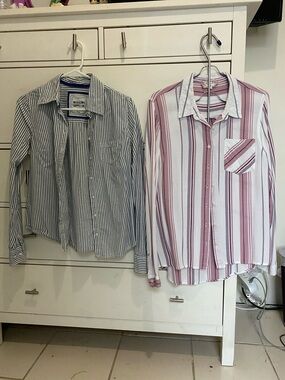 Striped Button-Up Shirt - Pink & blue